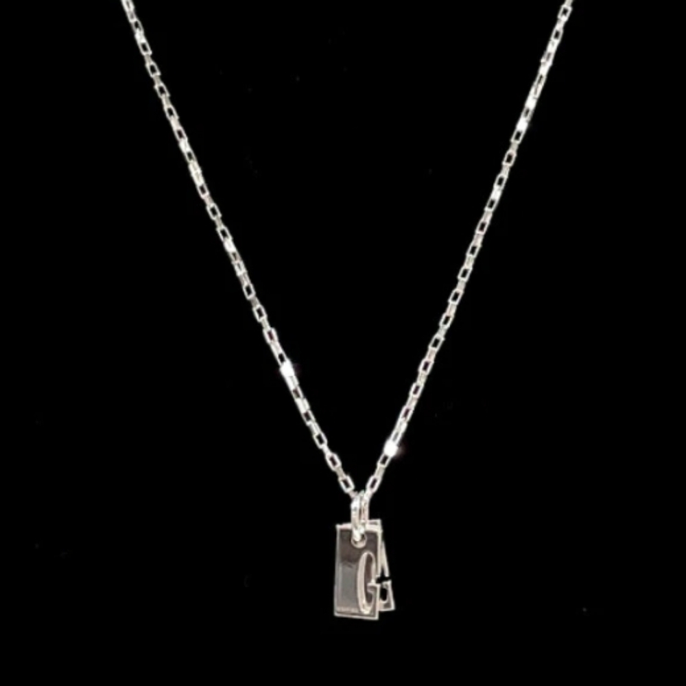 GUCCI Necklace G logo double plate Silver 925